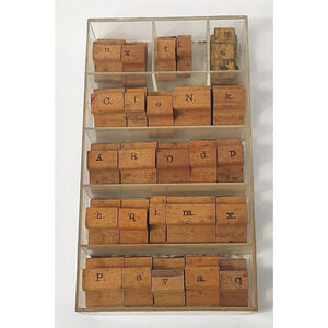 27 Piece Vintage Rubber STAMPS Alphabet Number and others Wooden Tray READ
